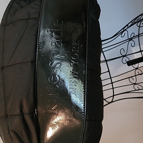 Kate Spade Black Nylon Patent Leather Quilted Puffer Top Handle Shoulder Bag - Picture 7 of 16